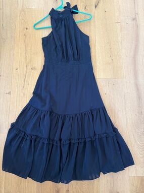 Aqua Navy Tie-Neck Halter Dress
